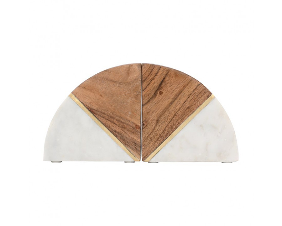 Sagebrook - 5" Marble Bookends WithWood And Brass Detail (Set Of 2) in Multi