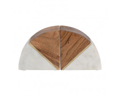 Sagebrook™ 5" Marble Bookends WithWood And Brass Detail (Set Of 2) - Multi