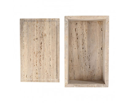 Sagebrook - 13"x8" Travertine Decorative Box in Tan