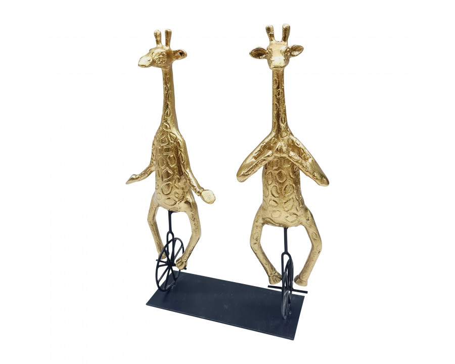 Sagebrook - 14" Metal Giraffes On Unicycles in Gold/Black