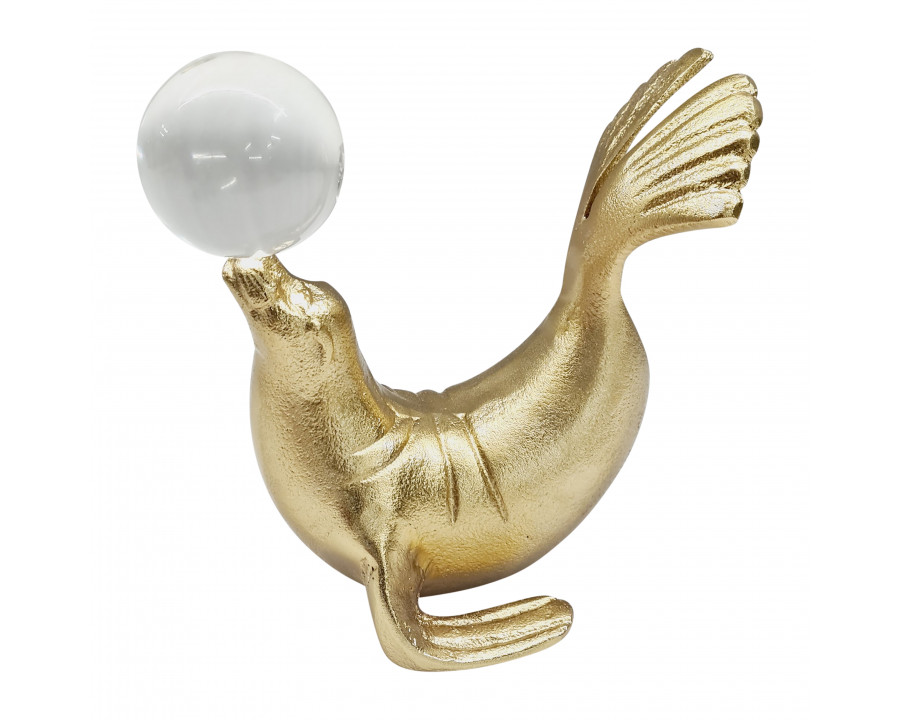 Sagebrook - 7" Metal Sea Lion with Acrylic Ball in Gold