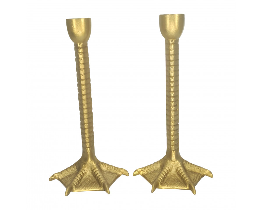 Sagebrook - 9" Metal Bird Legs Taper Candle Holders (Set Of 2) in Gold