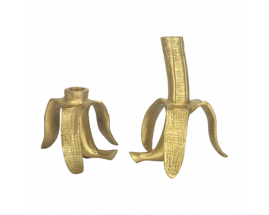 Sagebrook - 6" Metal Banana Taper Candle Holders (Set Of 2) in Gold