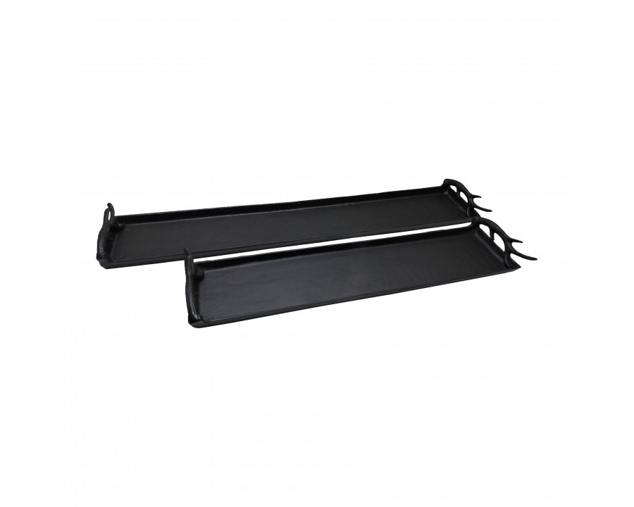 Sagebrook - 27"/35" Metal Trays with Antler Handle (Set Of 2) in Black