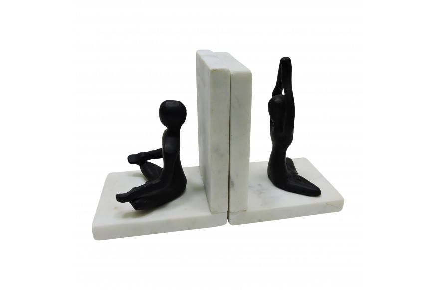 Sagebrook™ 6" Metal Yoga Ladies Bookends On Marble (Set Of 2) - Black/White