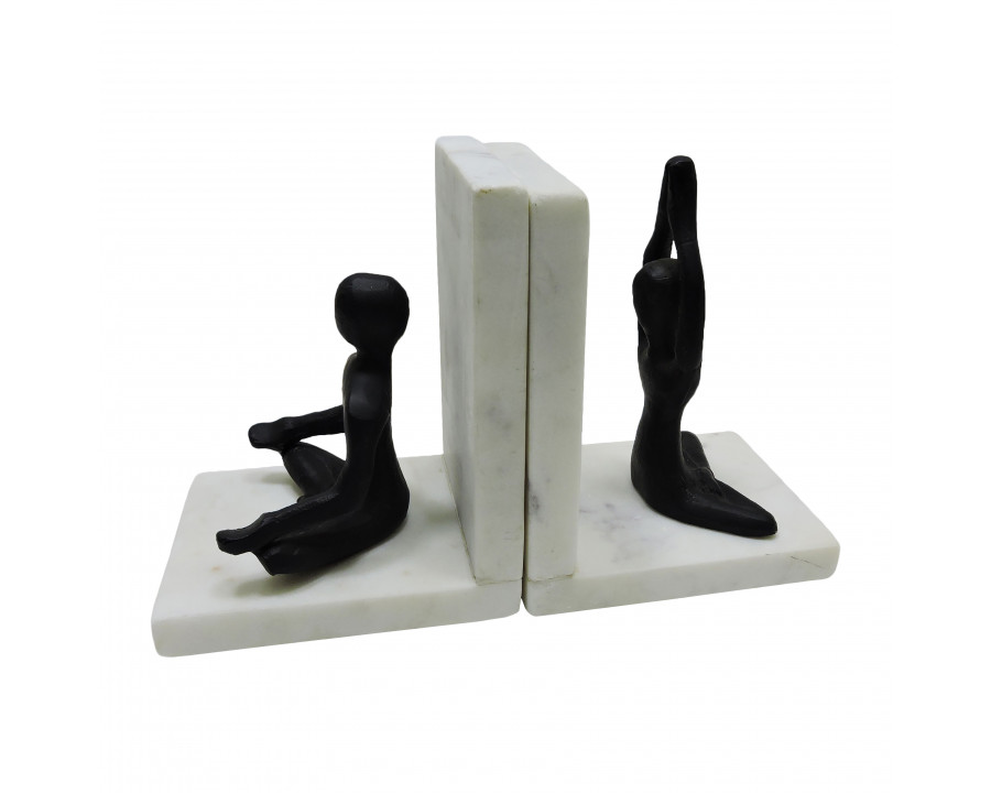 Sagebrook - 6" Metal Yoga Ladies Bookends On Marble (Set Of 2) in Black/White