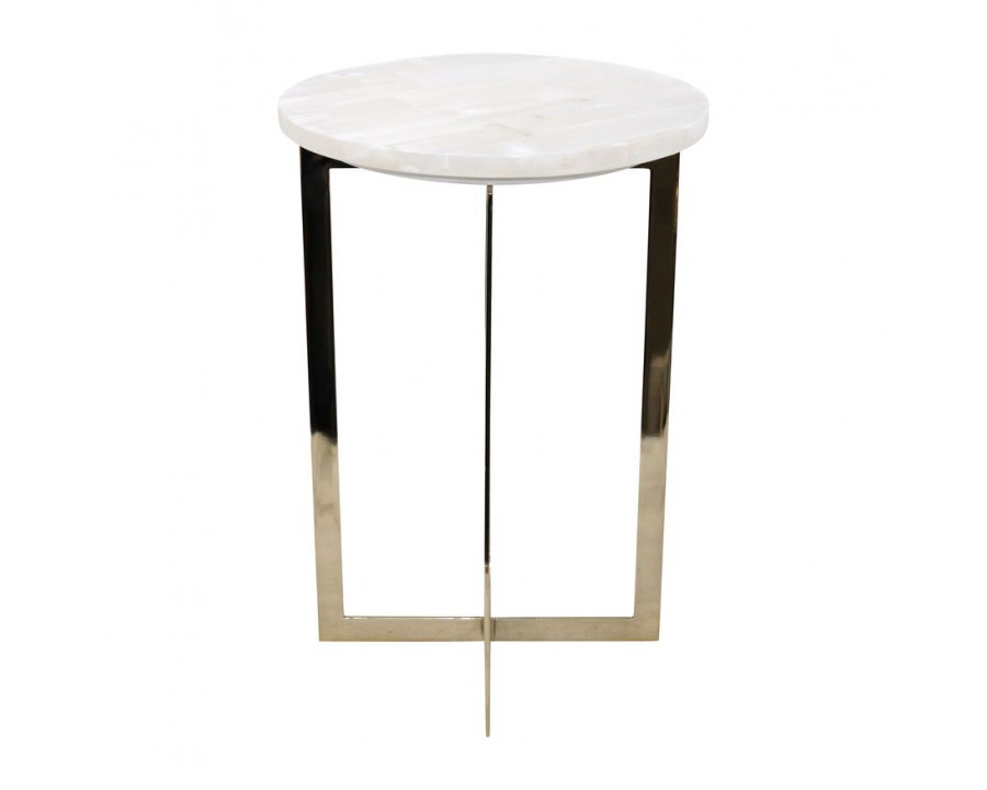 Sagebrook Metal Selenite Top Accent Table - Ivory/Gold