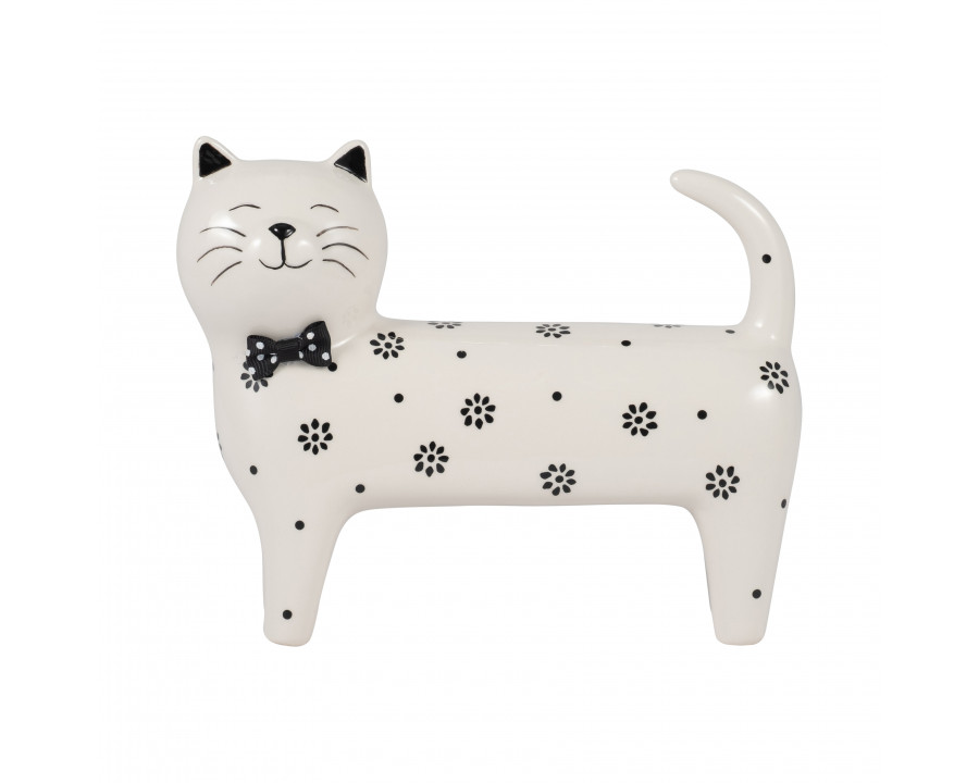 Sagebrook 7" Ceramic Daisies Cat - White