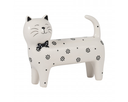 Sagebrook 7" Ceramic Daisies Cat - White