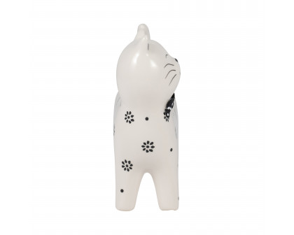 Sagebrook 7" Ceramic Daisies Cat - White