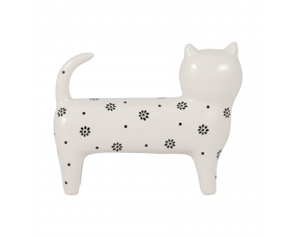 Sagebrook 7" Ceramic Daisies Cat - White