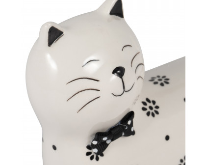 Sagebrook 7" Ceramic Daisies Cat - White