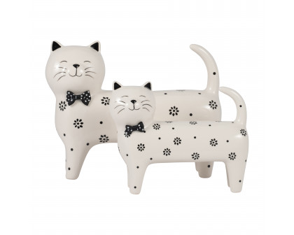 Sagebrook 7" Ceramic Daisies Cat - White