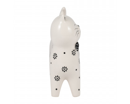 Sagebrook 8" Ceramic Daisies Cat - White