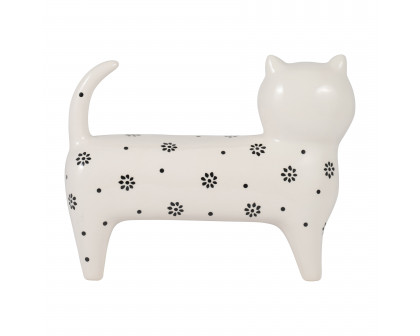 Sagebrook 8" Ceramic Daisies Cat - White