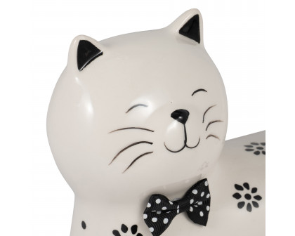 Sagebrook 8" Ceramic Daisies Cat - White