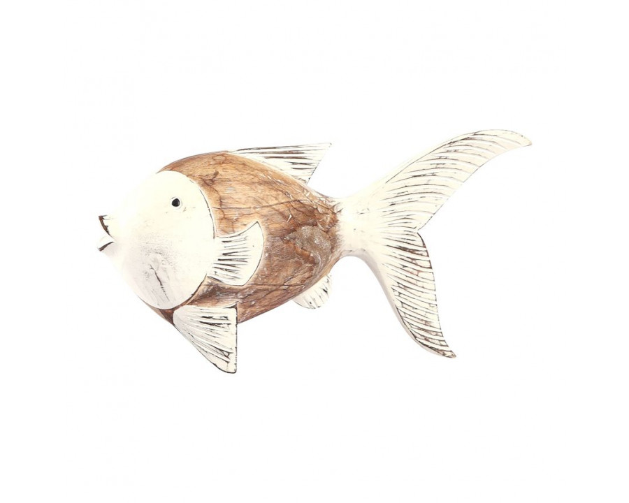 Sagebrook - 11" Wood Flounder Fish in Natural/White