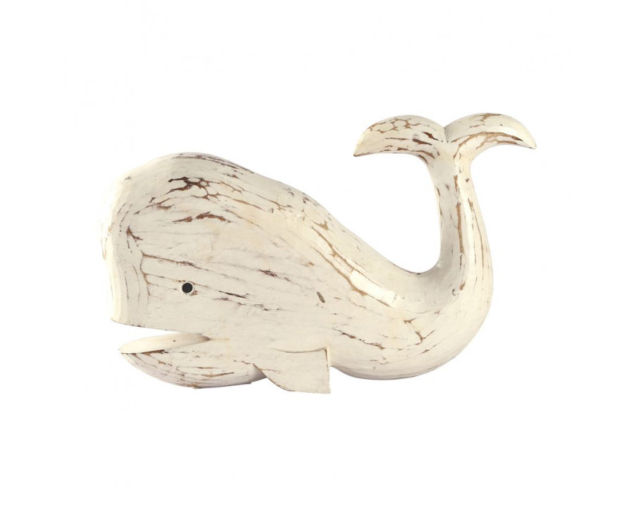 Sagebrook - 15" Wood Tail Up Whale in White