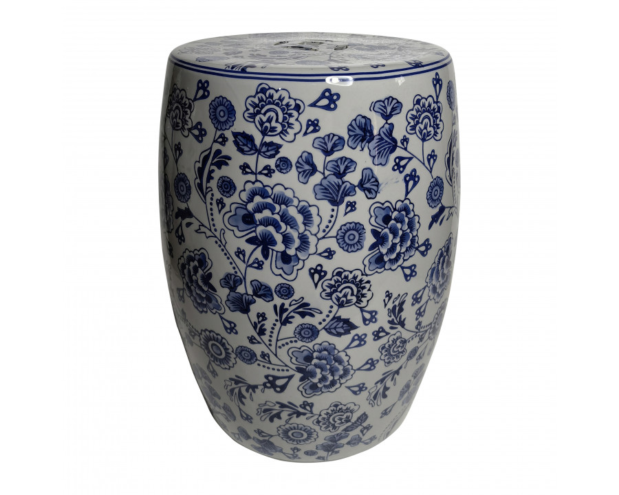 Sagebrook - 18" Ceramic Hydrangea Chinoiserie Stool in Blue/White