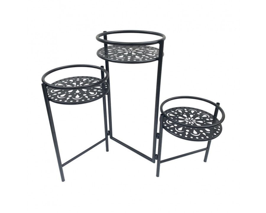 Sagebrook 22" Folding 3-Tier Metal Plant Stand - Black