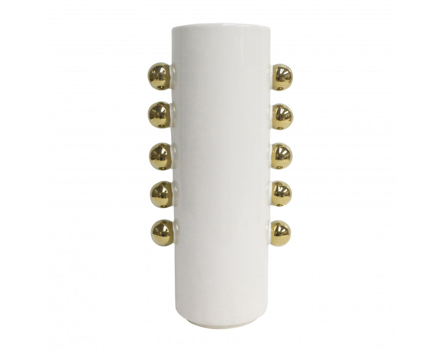 Sagebrook 16" Ceramic Vase with Side Knobs - White/Gold