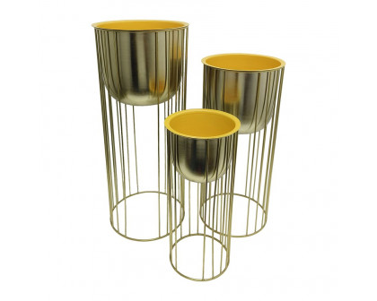 Sagebrook - 16"/20"/24" Raised Metal Planters (Set Of 3) in Gold