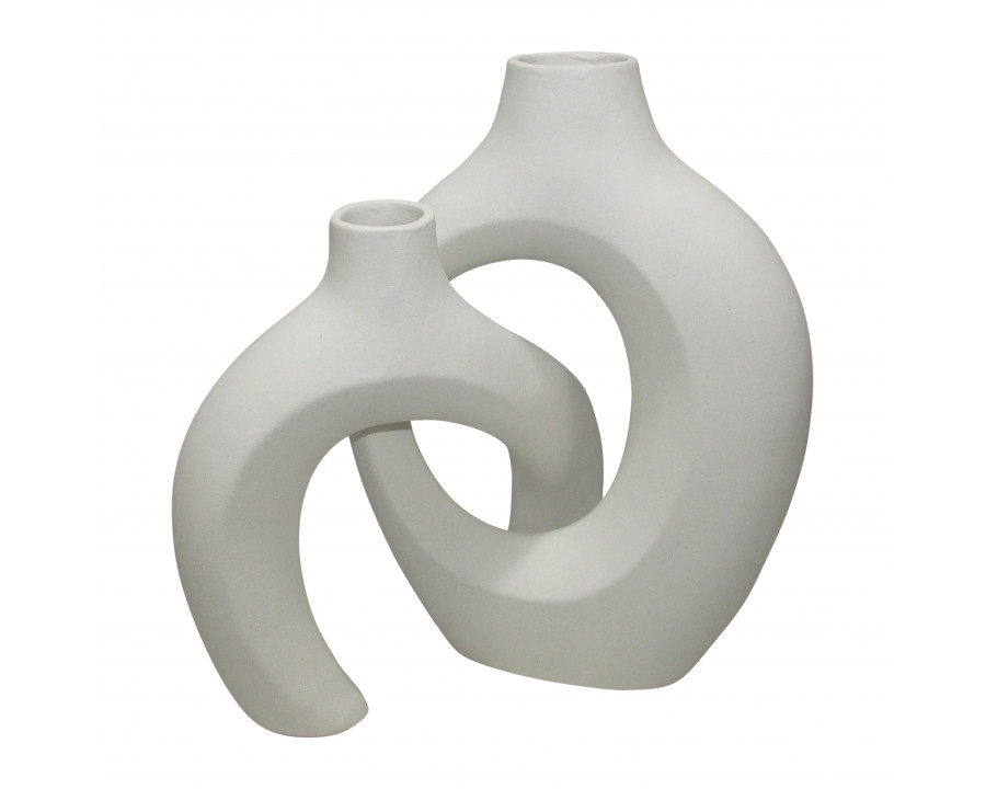 Sagebrook - 11"/13" Ceramic Interlocking Vases (Set Of 2) in White