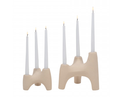 Sagebrook 9" Stoneware 3-Taper Candle Holder - Ivory