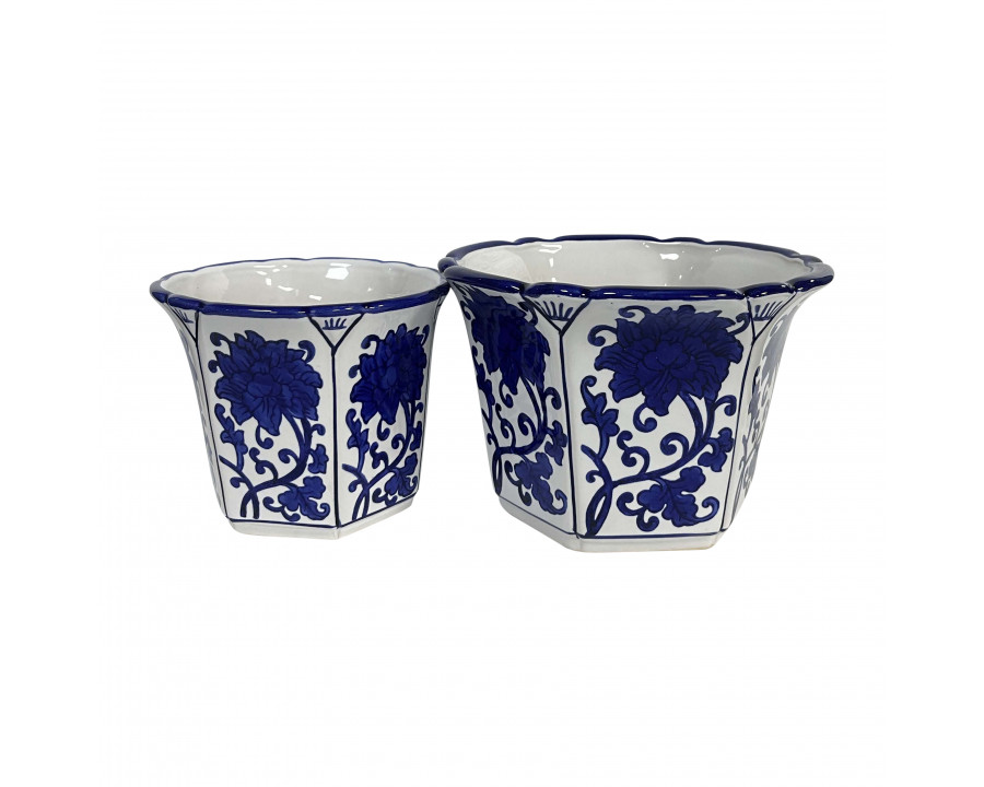 Sagebrook 6"/8" Ceramic Fluted Chinoiserie Planters (Set Of 2) - Blue/White