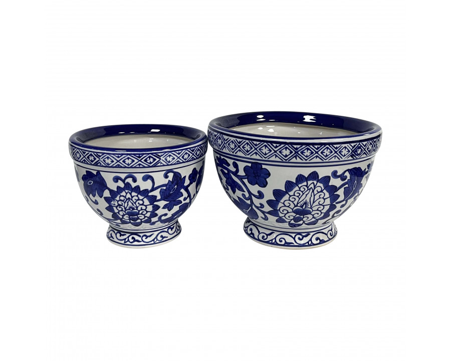 Sagebrook 5"/7" Ceramic Bowl Chinoiserie Planters (Set Of 2) - Blue/White