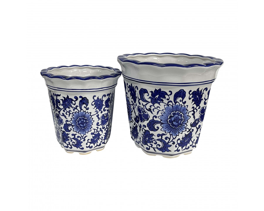 Sagebrook 6"/8" Ceramic Chinoiserie Pot Planters (Set Of 2) - Blue/White