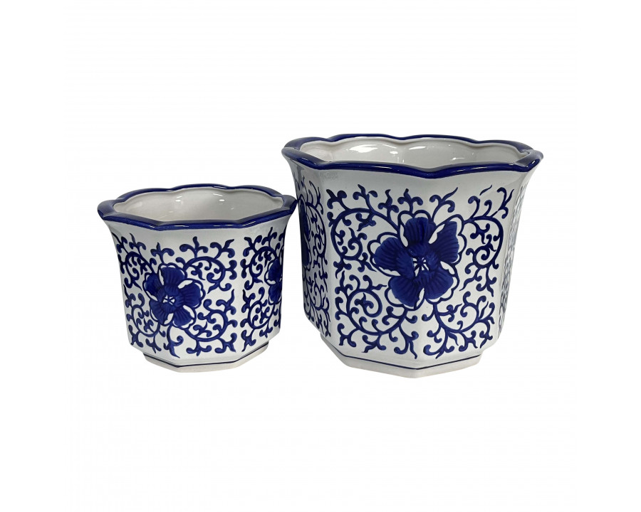 Sagebrook 6"/8" Ceramic Chinoiserie Planters (Set Of 2) - Blue/White