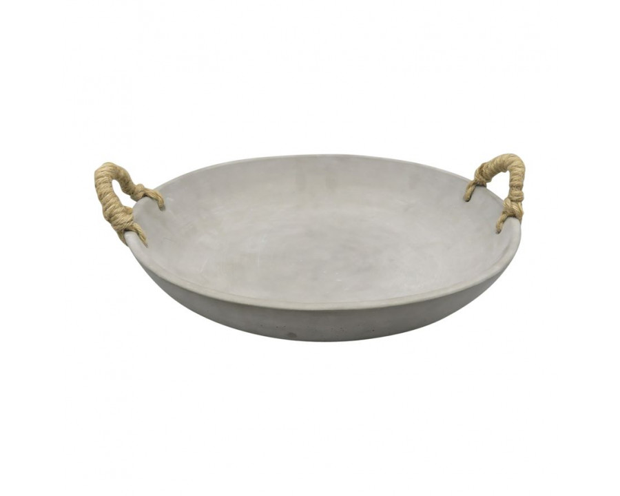 Sagebrook 12" Cement Bowl With Woven Handles - Gray