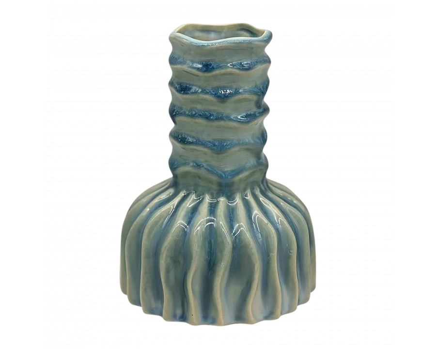 Sagebrook - 8" Coastal Ribbed Bud Vase Reactive Finish in Blue