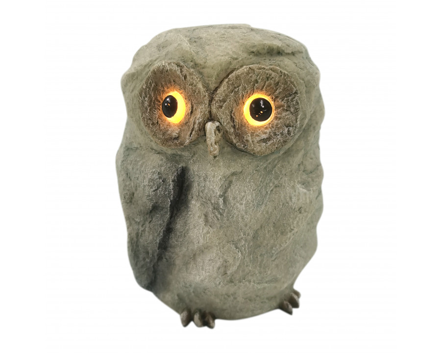 Sagebrook 6" Faux Rock Owl With Solar Eyes - Gray