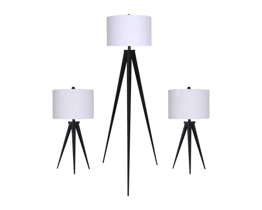 Sagebrook - Meta Table & Floor Tripod Lamps (Set Of 3) in Black