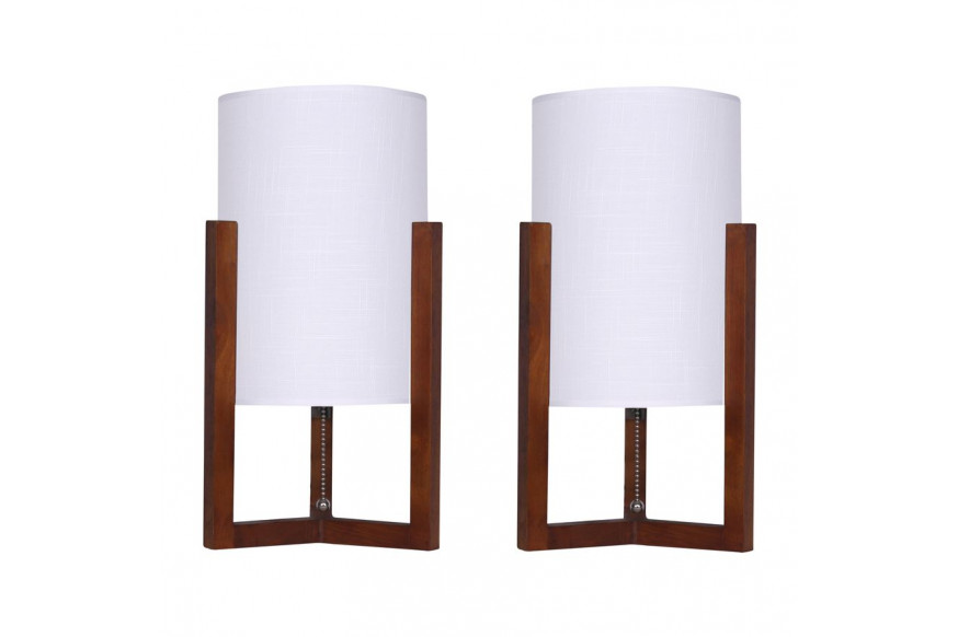 Sagebrook™ Wood Cylinder Tripod Table Lamps (Set Of 2) - Cherry/White