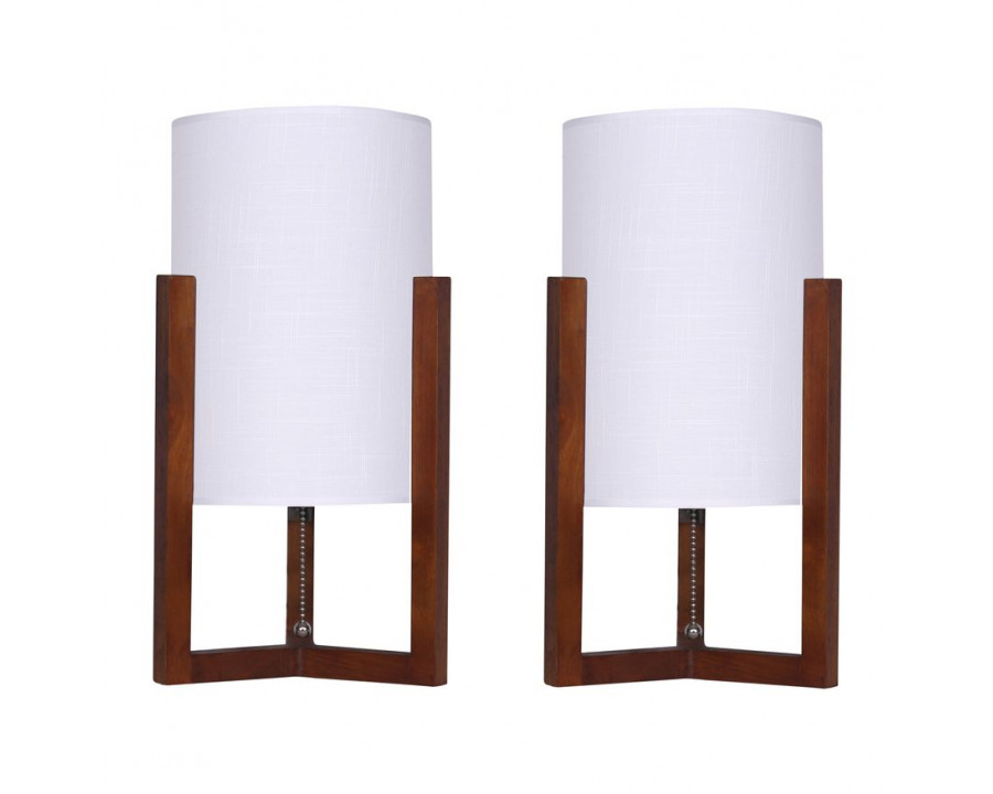 Sagebrook - Wood Cylinder Tripod Table Lamps (Set Of 2) in Cherry/White