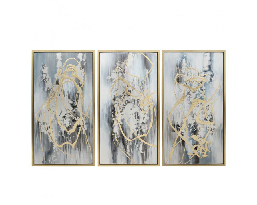 Sagebrook - Abstract Canvases (Set Of 3) in Multi On Gold Frame