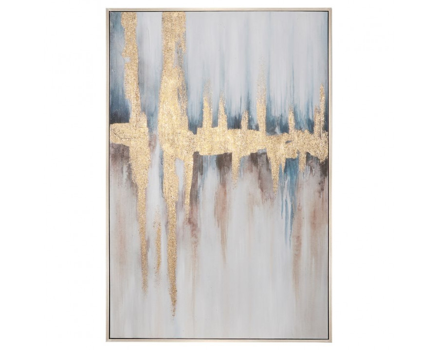 Sagebrook - Hand Painted Canvas Abstract Framed in Blue/Gold