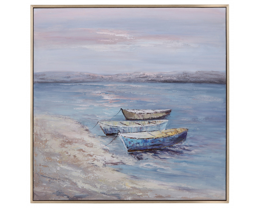 Sagebrook - 52"x52" Hand Painted Oil Canvas Boats/Ocean in Multi-Color