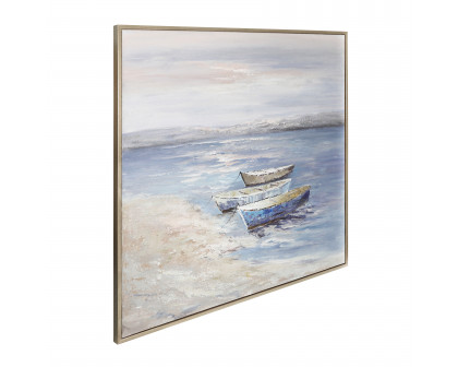 Sagebrook - 52"x52" Hand Painted Oil Canvas Boats/Ocean in Multi-Color