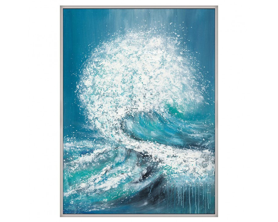 Sagebrook - Hand Painted Waves Canvas in Aqua