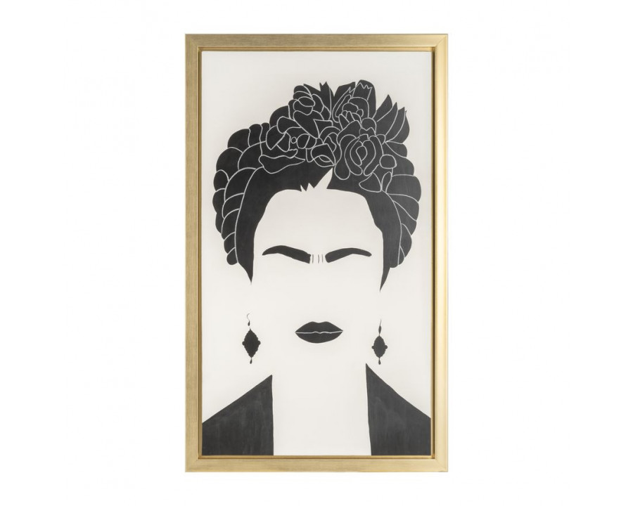 Sagebrook - Hand Painted Frida Portrait in Black/White