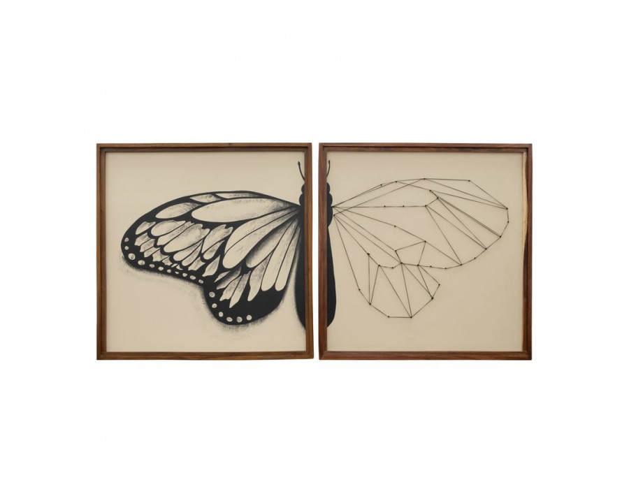 Sagebrook - Hand Painted Butterfly In The Works (Set Of 2) in Black