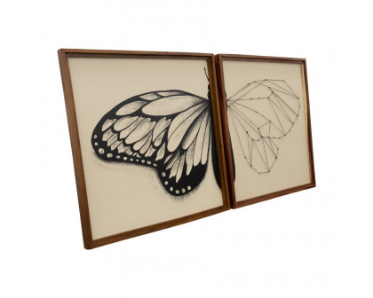 Sagebrook - Hand Painted Butterfly In The Works (Set Of 2) in Black