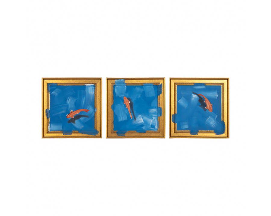 Sagebrook - Hand Painted Fish In Sea (Set Of 3) in Blue/Orange