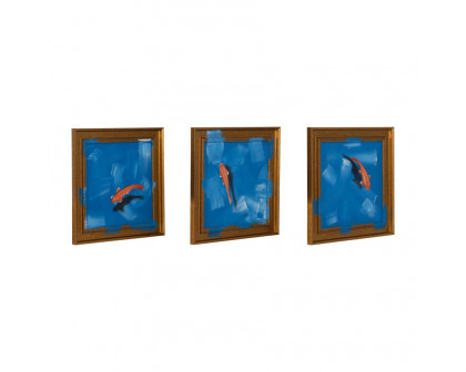 Sagebrook - Hand Painted Fish In Sea (Set Of 3) in Blue/Orange