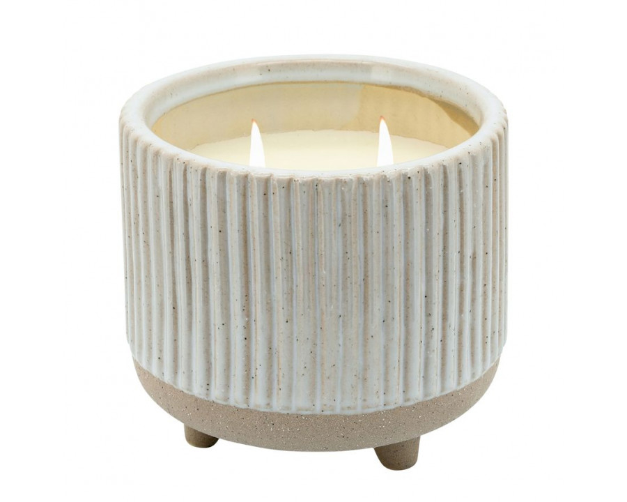 Sagebrook - 6" 20 Oz Sage Eucalyptus Ridged Candle in Beige