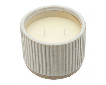 Sagebrook - 6" 20 Oz Sage Eucalyptus Ridged Candle in Beige